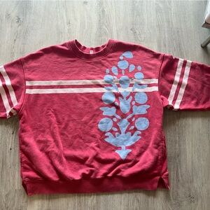 Clearance Sale -Free People Red Sweatshirt with Blue Floral Design